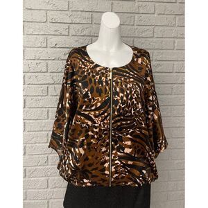 Marc New York Animal Print Satin Blouse Size L